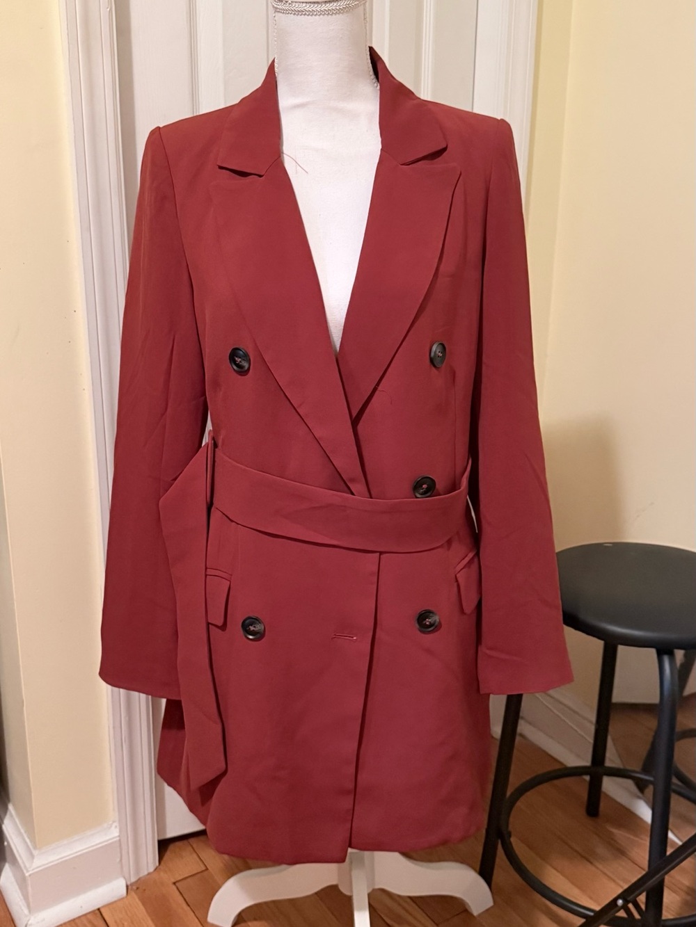Women's Double-Breasted Belted Blazer Coat Dress - Rust